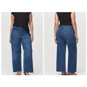 mango MNG Catherine Raw Hem High Waist Wide Leg Culotte Jeans Size 18 Dark Blue